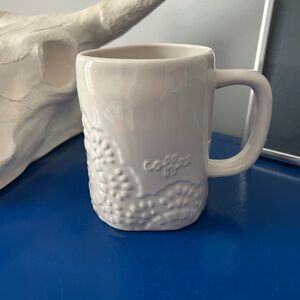 Rae Dunn Lace Design with Raised White Lettering Coffee Mug